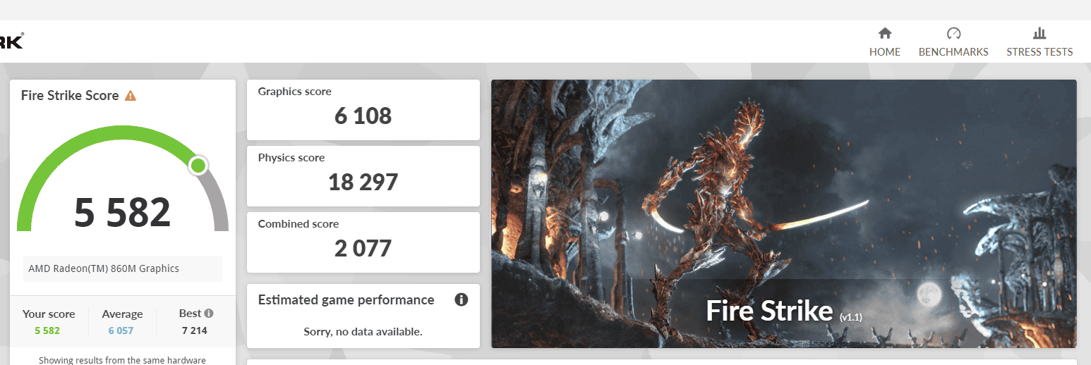 HP OmniBook 5 16-ag Fire Strike計測結果