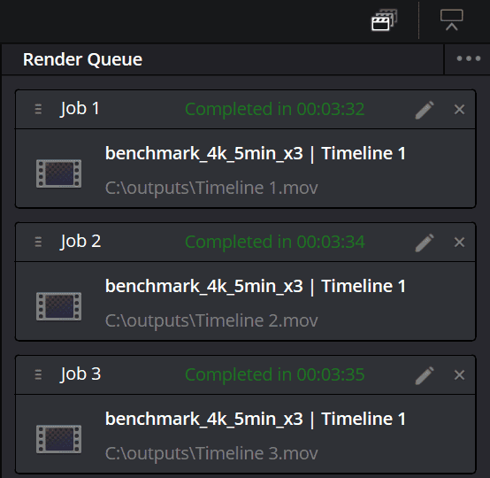 HP OmniBook 7 14-fs/frの4K動画エンコード時間の計測のスコアを示す画面。3回の平均は3分33秒