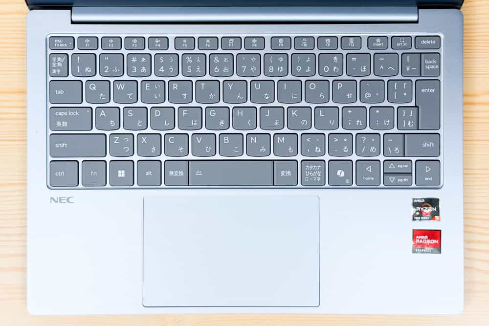 Lavie N13 Slim 2025年秋冬モデルのキーボード。キーが大きくミスしにくい