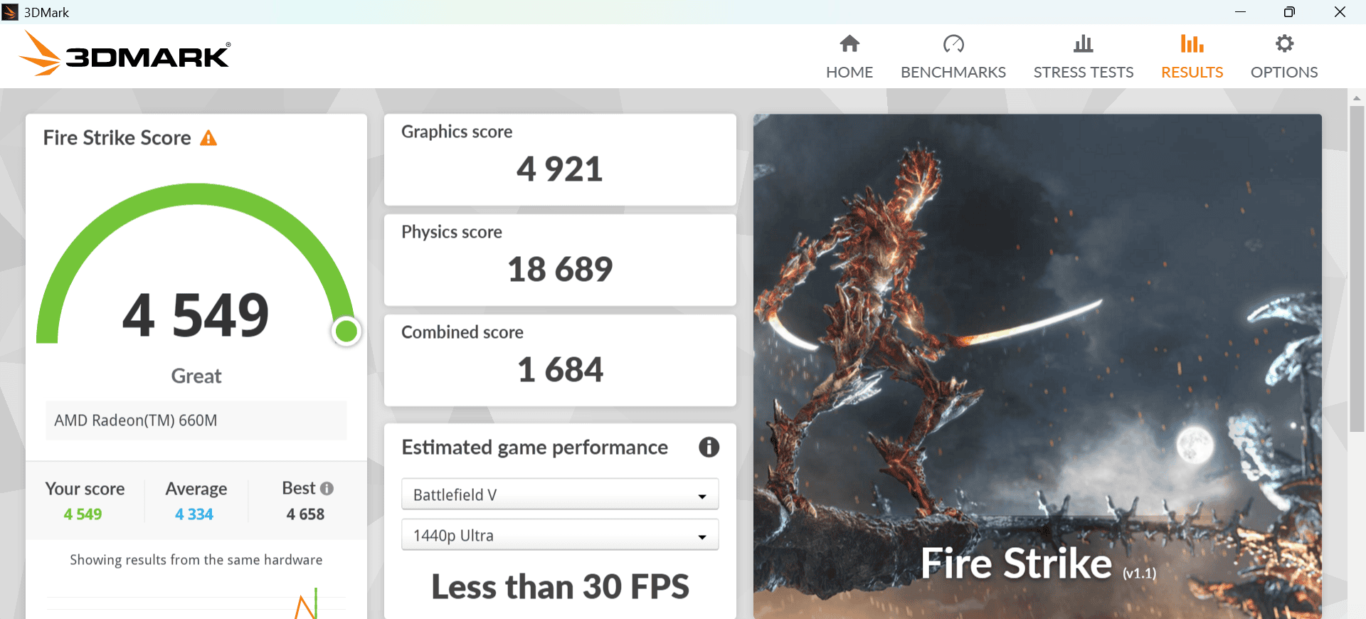 Lavie N13 Slim 2025年秋冬モデルでFire Strike計測結果。スコアは4549で実用的