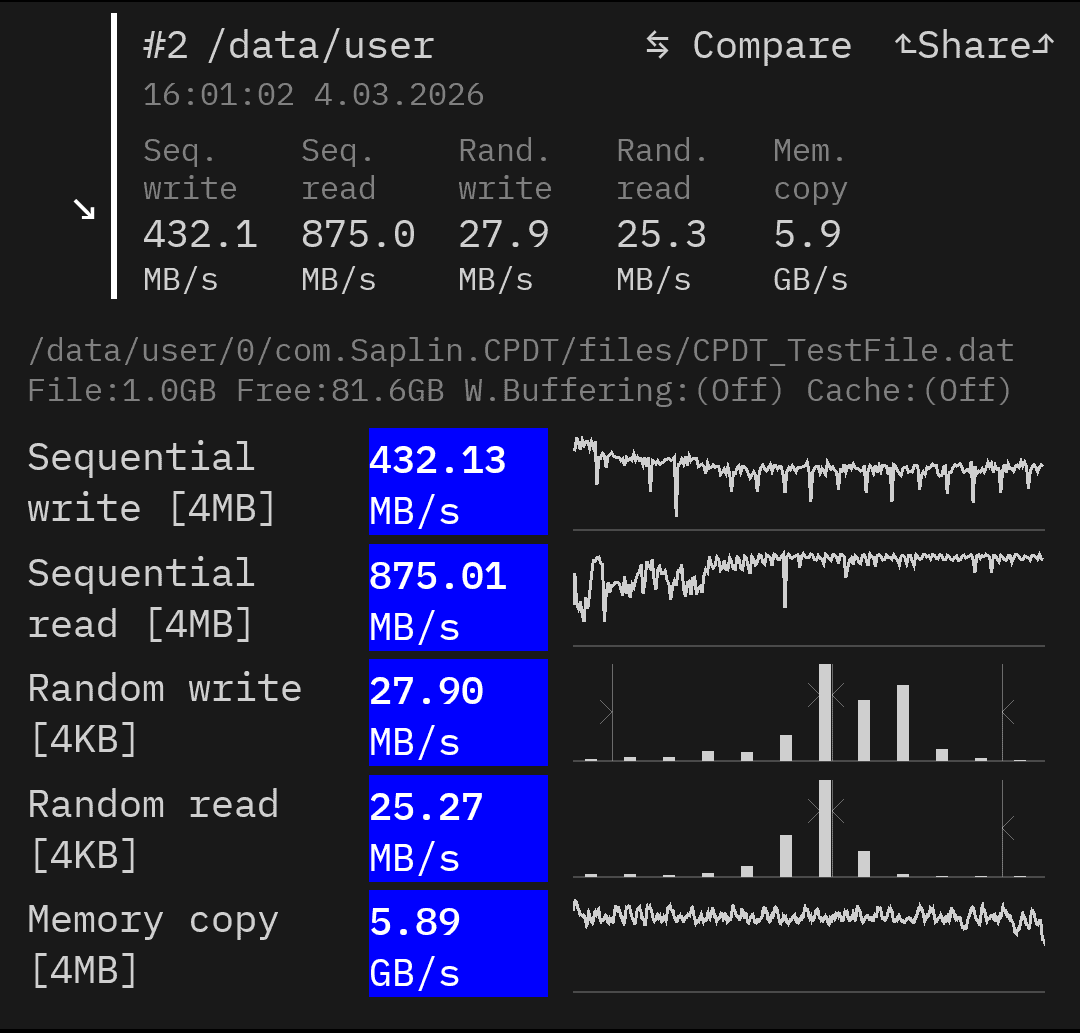 Xperia 10 VII CPDT メモリ処理速度とシーケンシャル速度計測結果