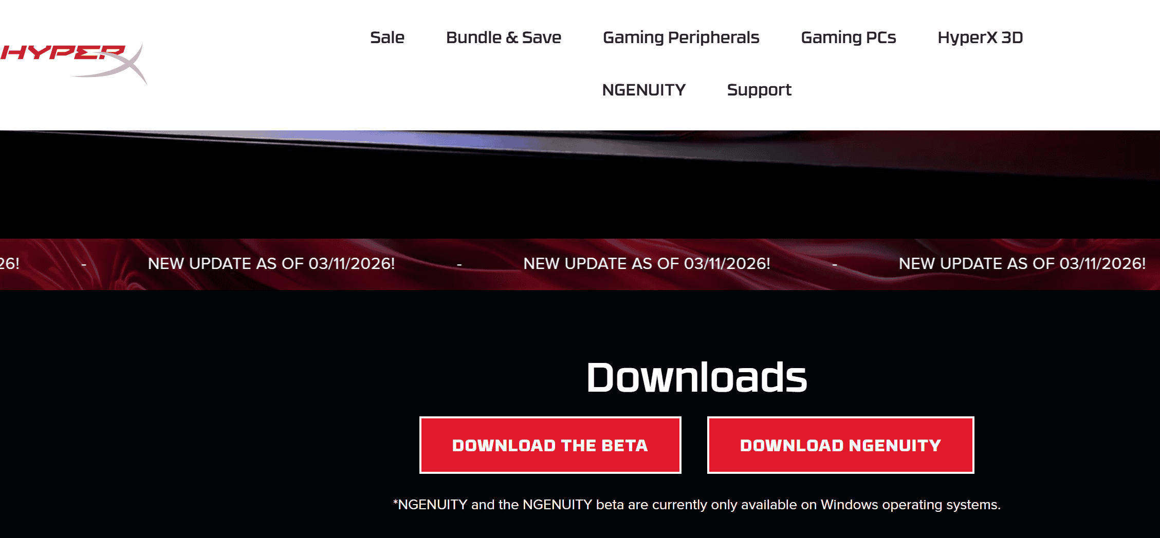 HyperX NGENUITY　ダウンロード画面