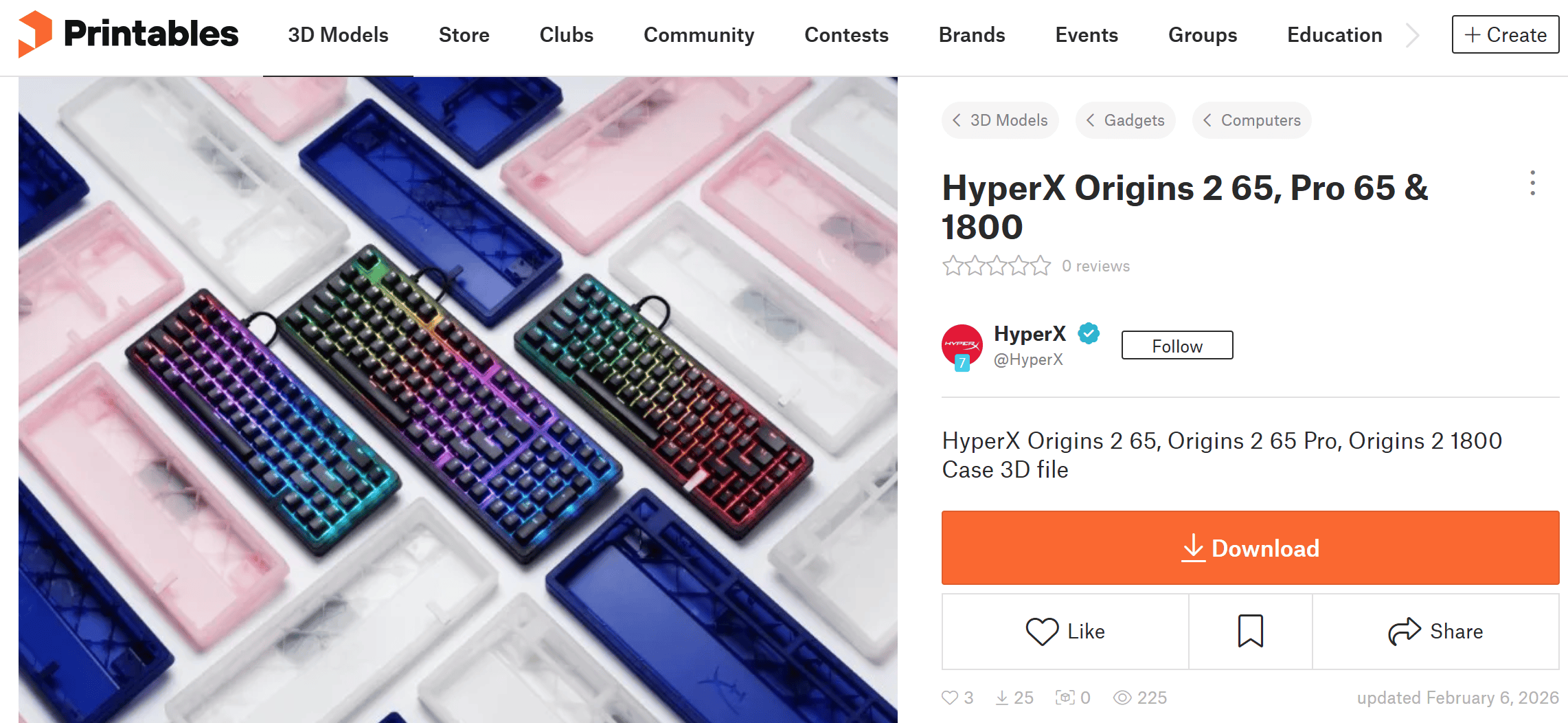 HyperX Origins 2 65ゲーミングキーボード　3Dプリンタのデータダウンロード場所
