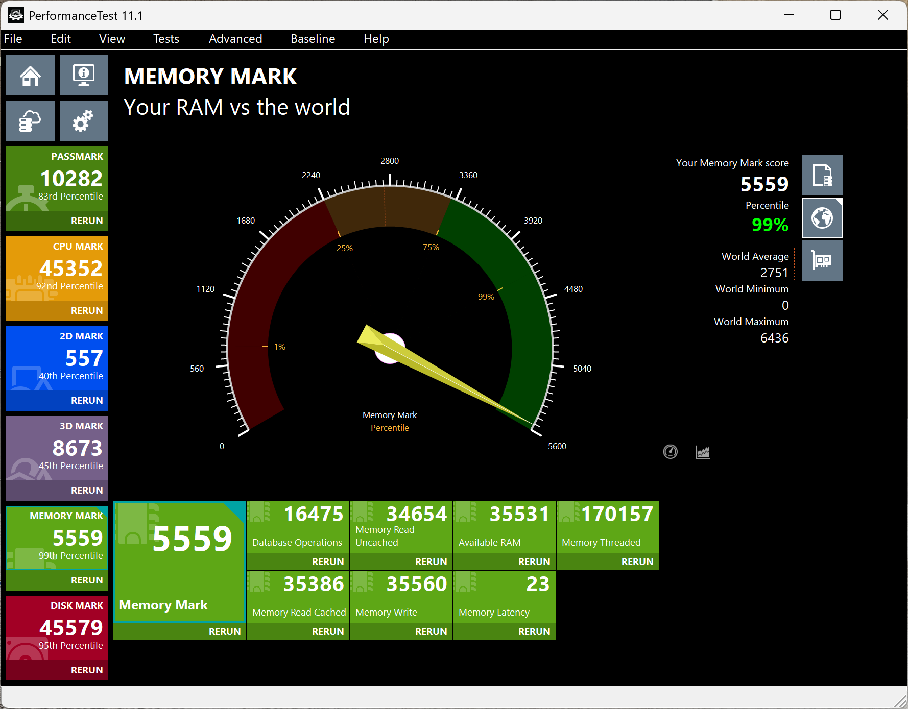 ASUS Zenbook SORA 16(UX3607OA) Memory Mark計測結果5559