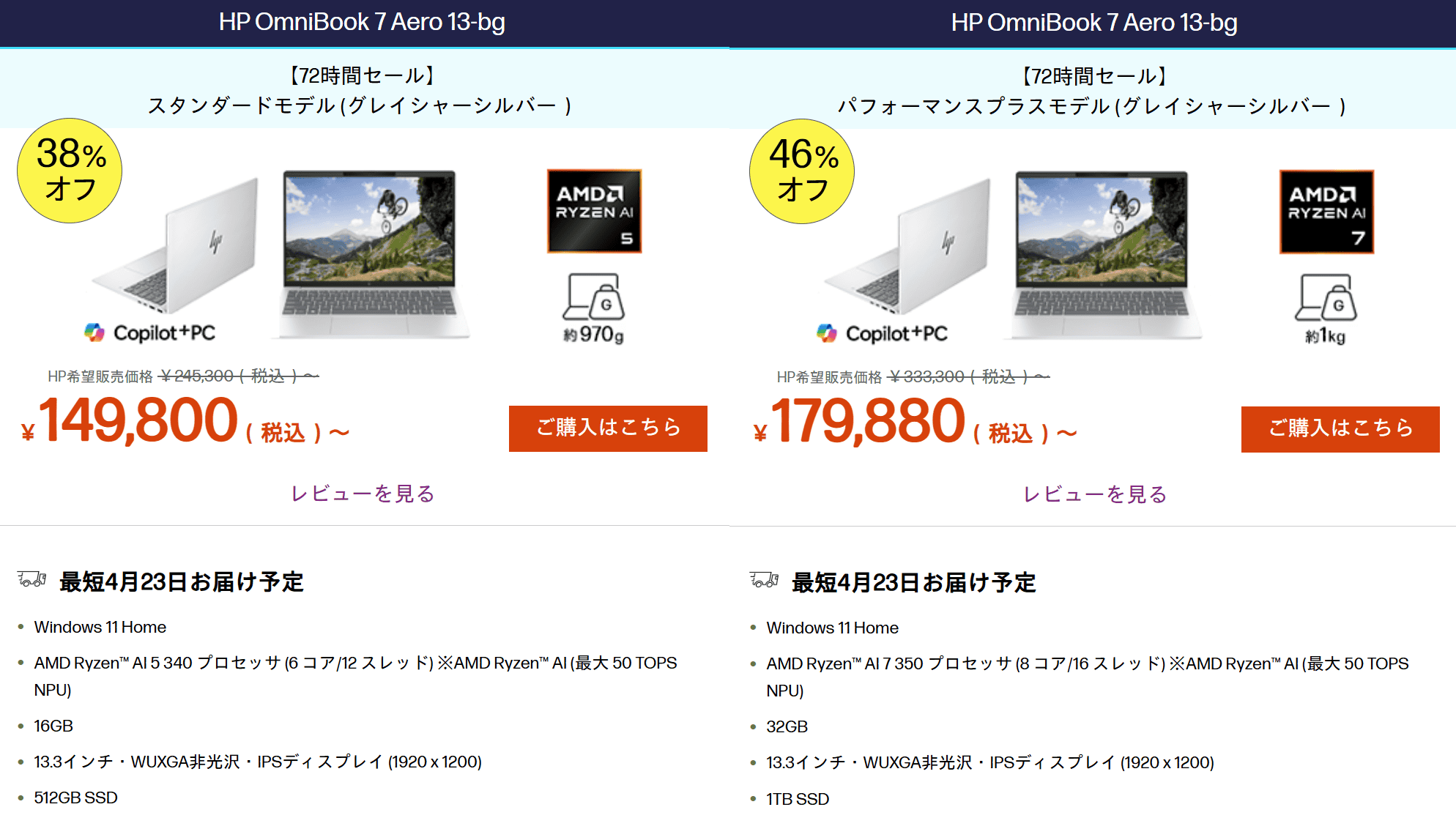 OmniBook 7 Aero 13-bgセール価格149800円から