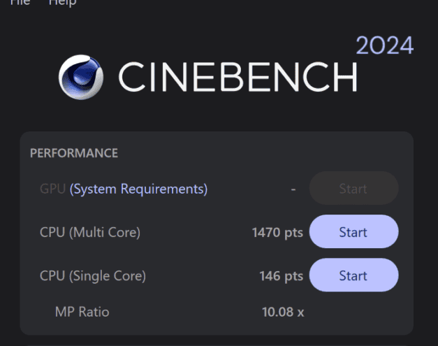 Snapdragon X2 Elite Extreme X2E-94-100 Cinebench 2024計測結果　マルチコア1470、シングルコア146