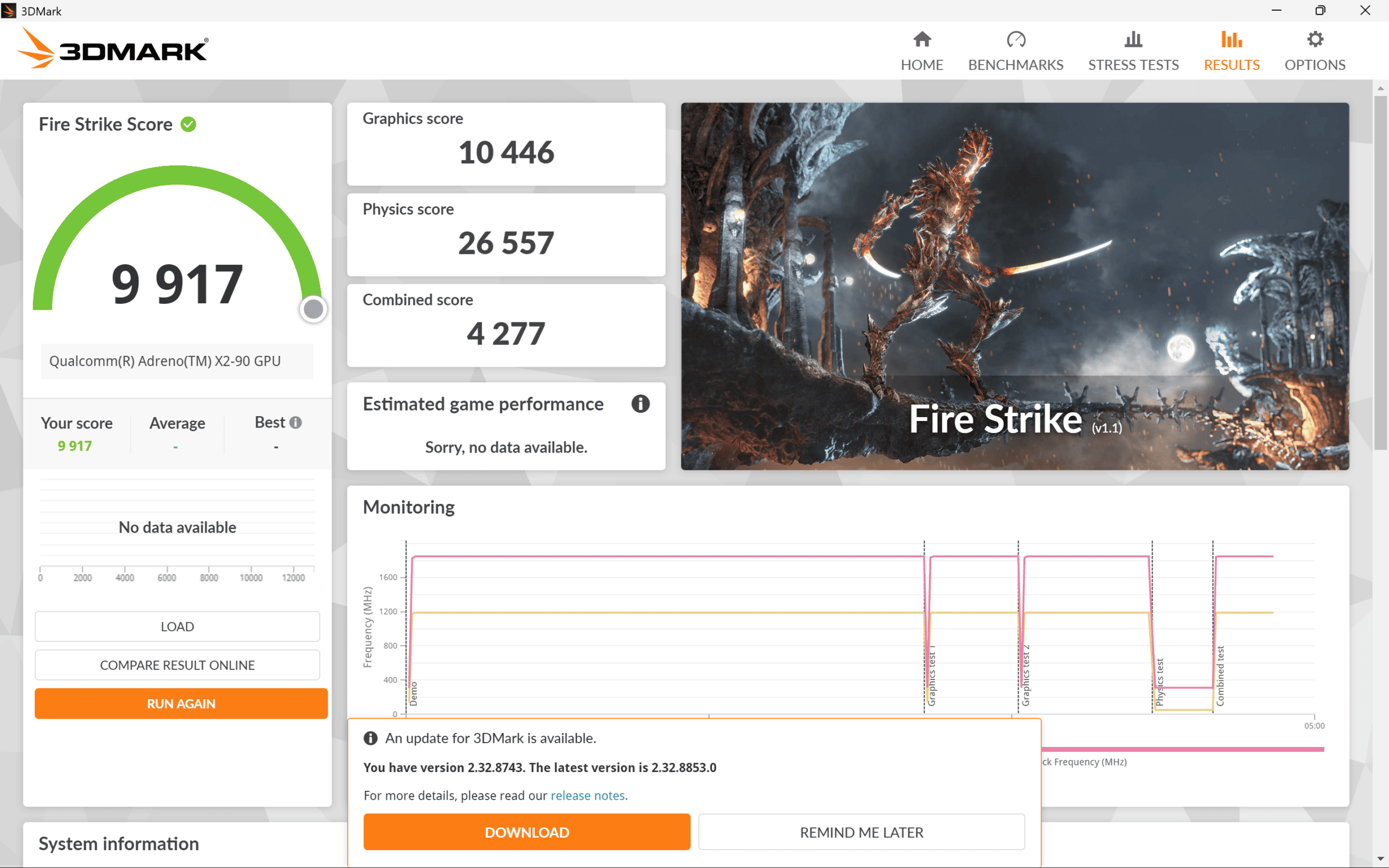 Snapdragon X2 Elite Extreme X2E-94-100 Fire Strike計測結果・9917
