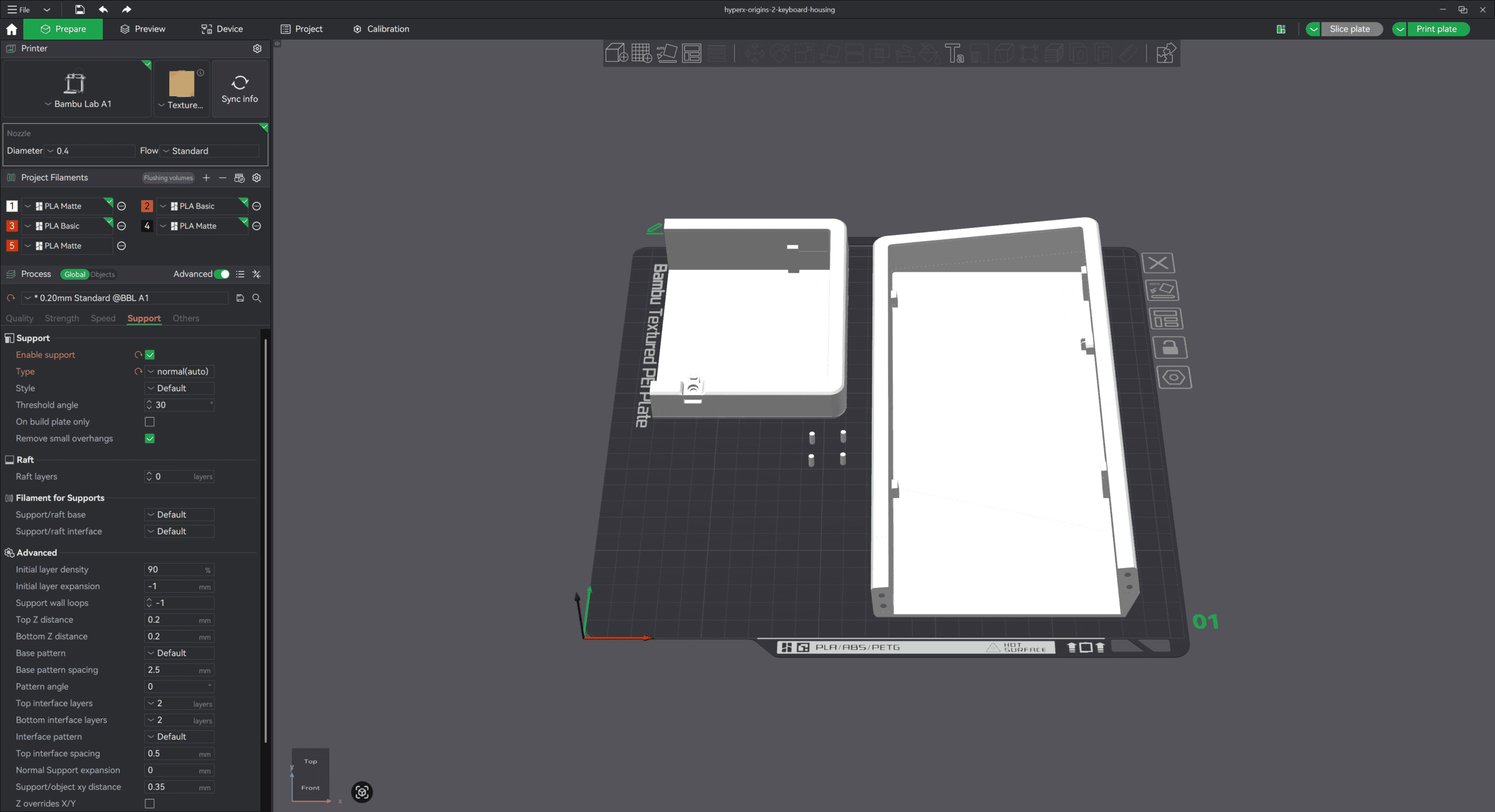 HyperX Origins 2 65ゲーミングキーボード　3DプリンタのデータをBamboo Labに読み込む。2パーツに分けて印刷