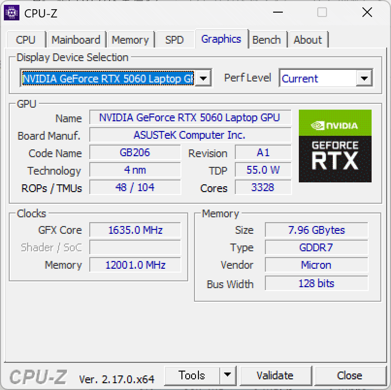 ASUS TUF Gaming A14 (2026) FA401GM GPUのTDPは55W