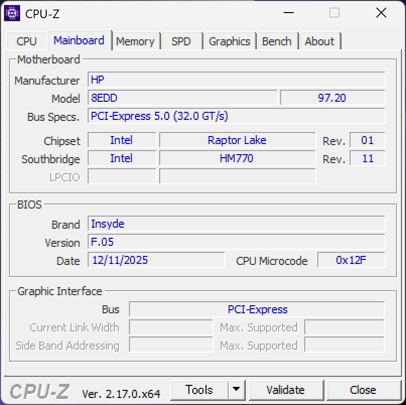 HyperX OMEN 15（インテル）CPU-ZにはPCIe 5.0対応と記載