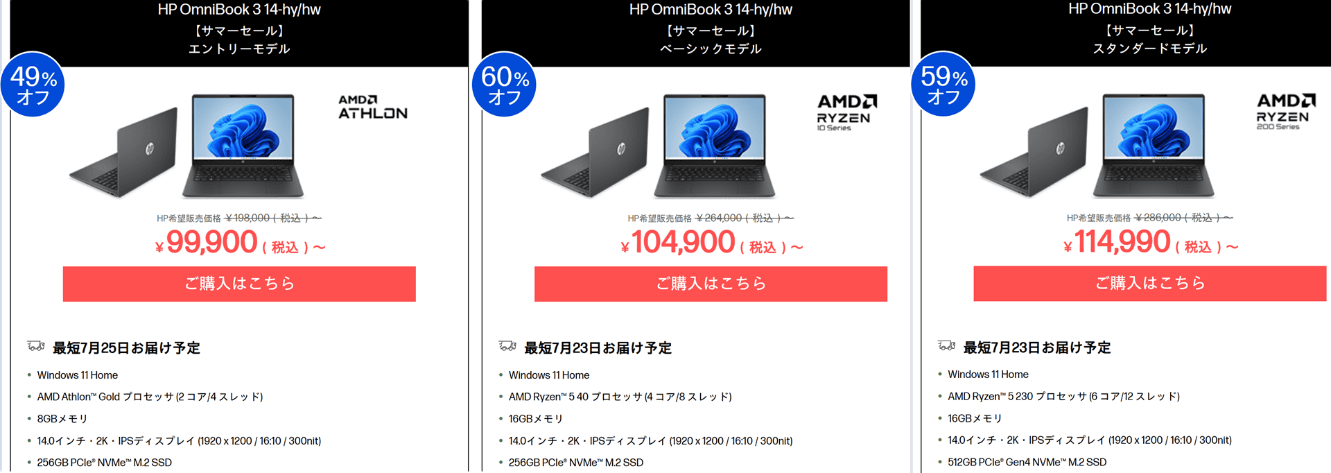 OmniBook 3 14-hy/hw　セール価格99900円から