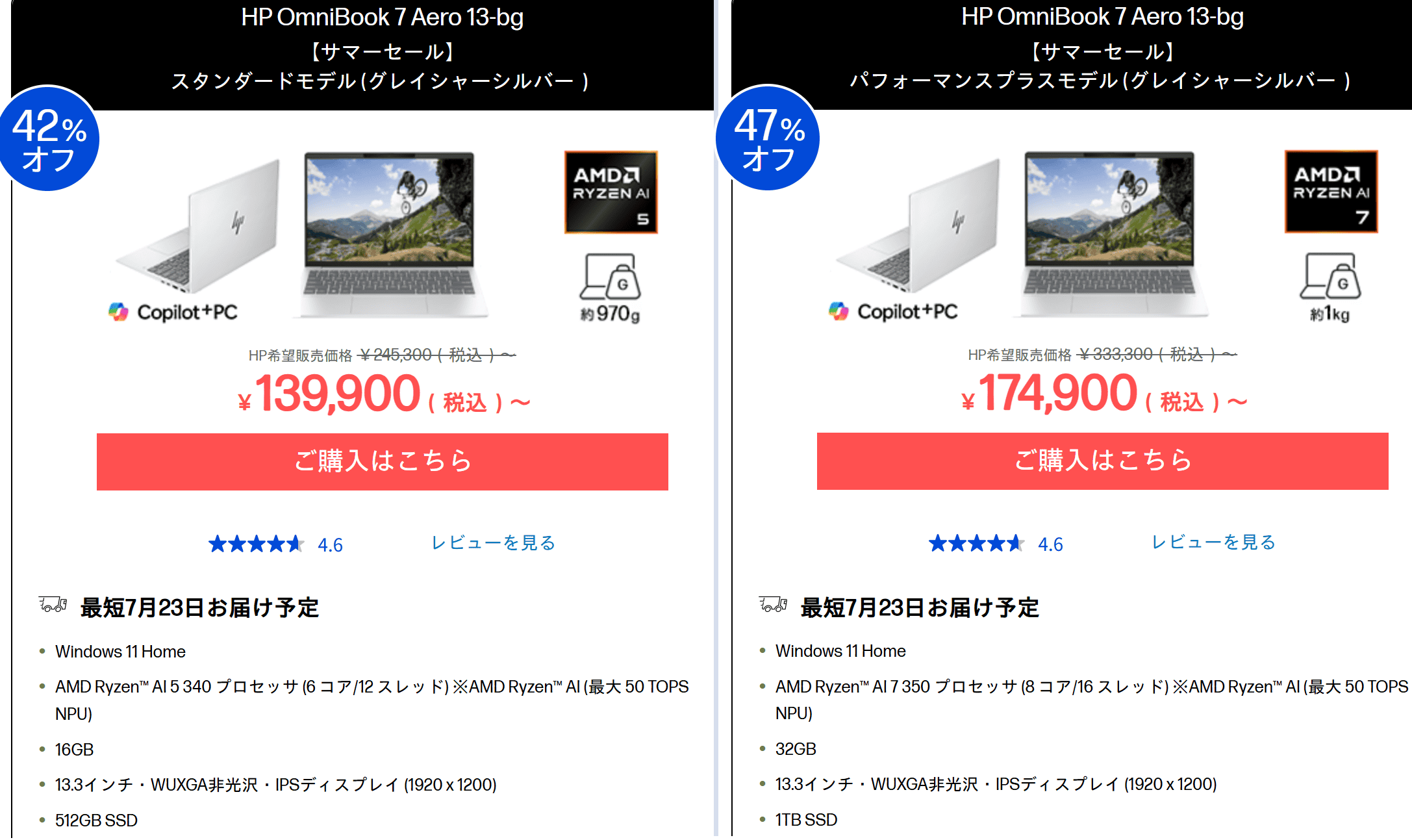 OmniBook 7 Aero 13-bgサマーセール価格139900円