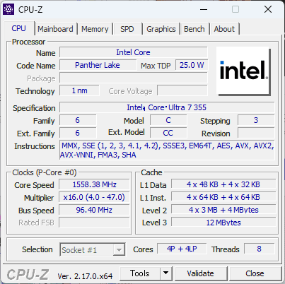 HP OmniBook 3 17-df Core Ultra 7 355 cpu-Z