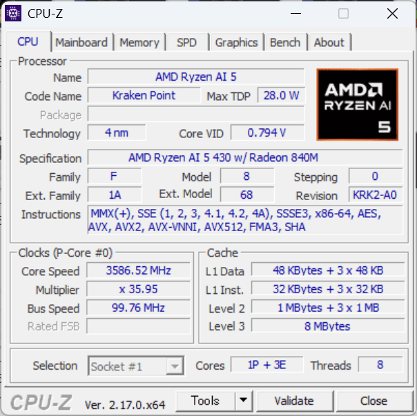HP ProBook 4 G2a 14 AI PC CPU-Z