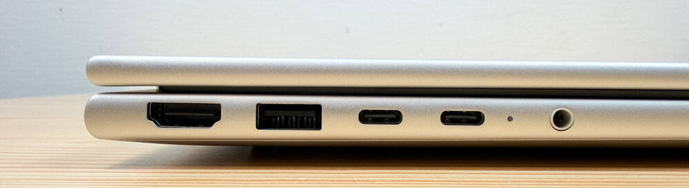 HP ProBook 4 G2i 16 AI PC 左側面インターフェイスHDMI、USB-A 5Gbps、USB Type-C 10Gbps、マイク/ヘッドフォンジャック