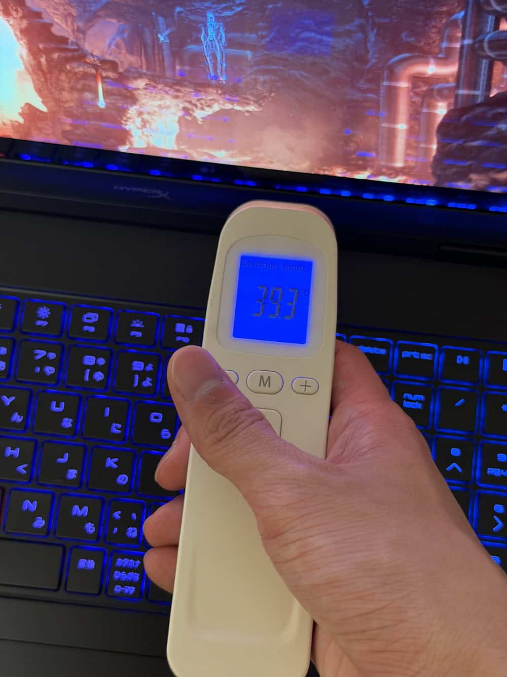HyperX OMEN 16 Intel 非制限モード　 ベンチマーク実行時のPC表面温度39.3度