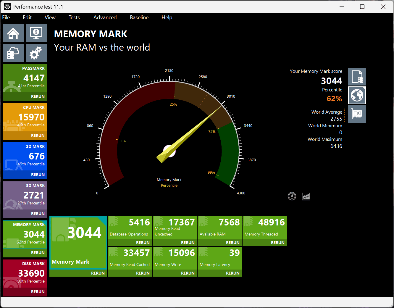 XPS 13 2026 Memory Mark計測結果3044
