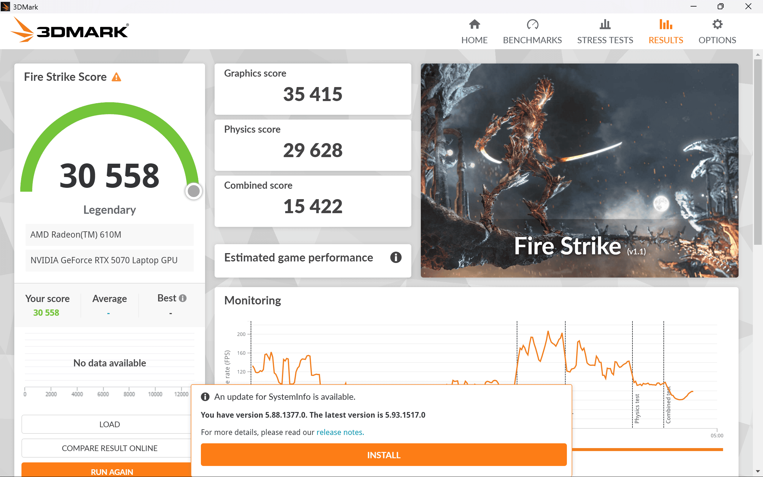 HyperX OMEN 15（AMD） Fire Strike計測結果・非制限モード30558
