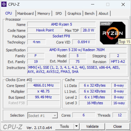 OmniBook 3 16-by/bw　CPU-Z