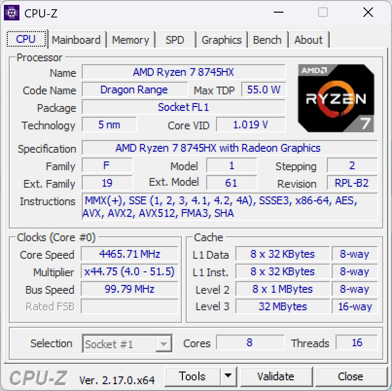 HyperX OMEN 15（AMD） CPU-Z