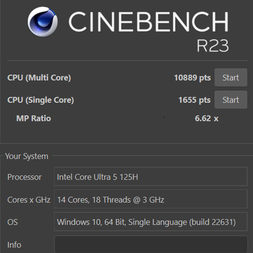 Lenovo ThinkPad E14 Gen 6 Intel Cinebench R23の計測結果