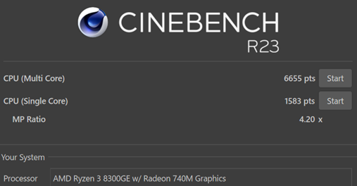 Lenovo ThinkCentre M75q Tiny Gen 5(AMD) メモリ増設後のCinebench R23スコア計測結果