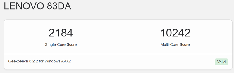 Ideapad slim 5i gen 9 Geekbench 6 計測結果