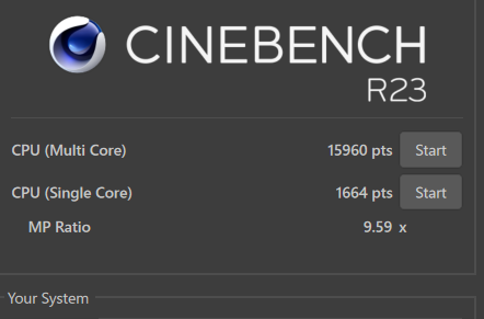 Ryzen 7 8845HS Cinebench R23計測結果