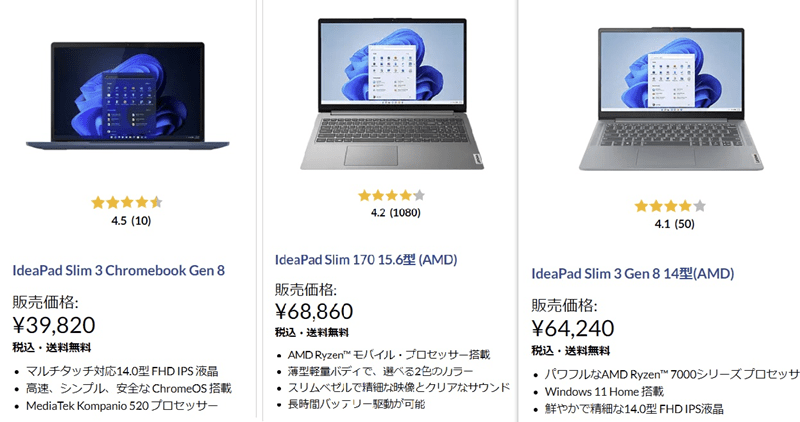 Lenovo IdeaPadの価格