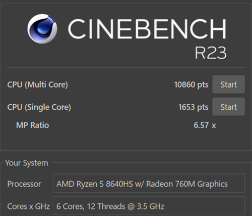 Lenovo Yoga 7 2-in-1 Gen 9 14型で計測したCinebench R23 スコア