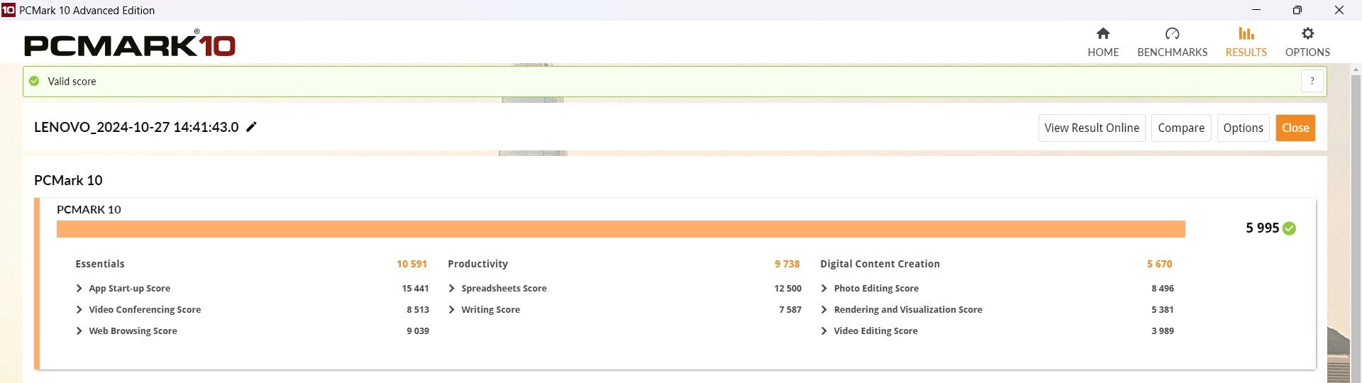 Lenovo IdeaPad Slim 3 Gen 8 15 AMD PCMark10計測結果