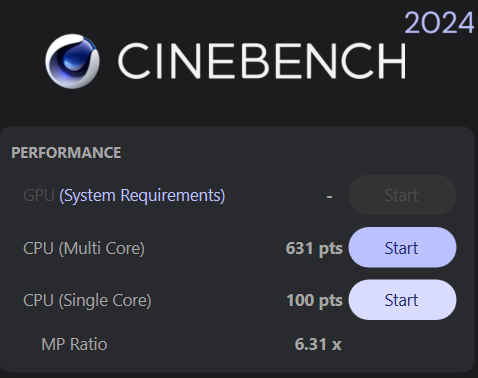 Lenovo ThinkPad E14 Gen 6 Intel Cinebench 2024の計測結果