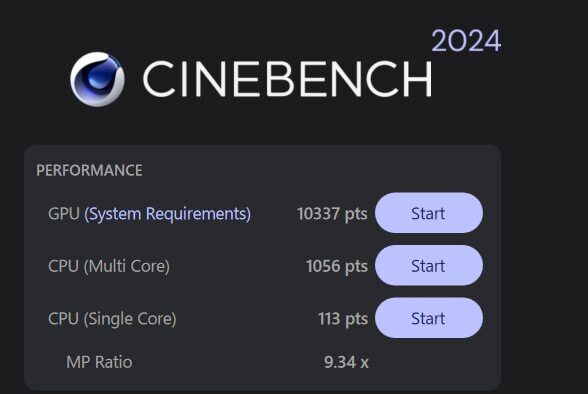 Lenovo Legion 5i Gen 9 (16型 Intel) Cinebench 2024計測結果
