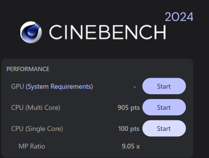 Ryzen 7 8845HS　Cinebench 2024計測結果