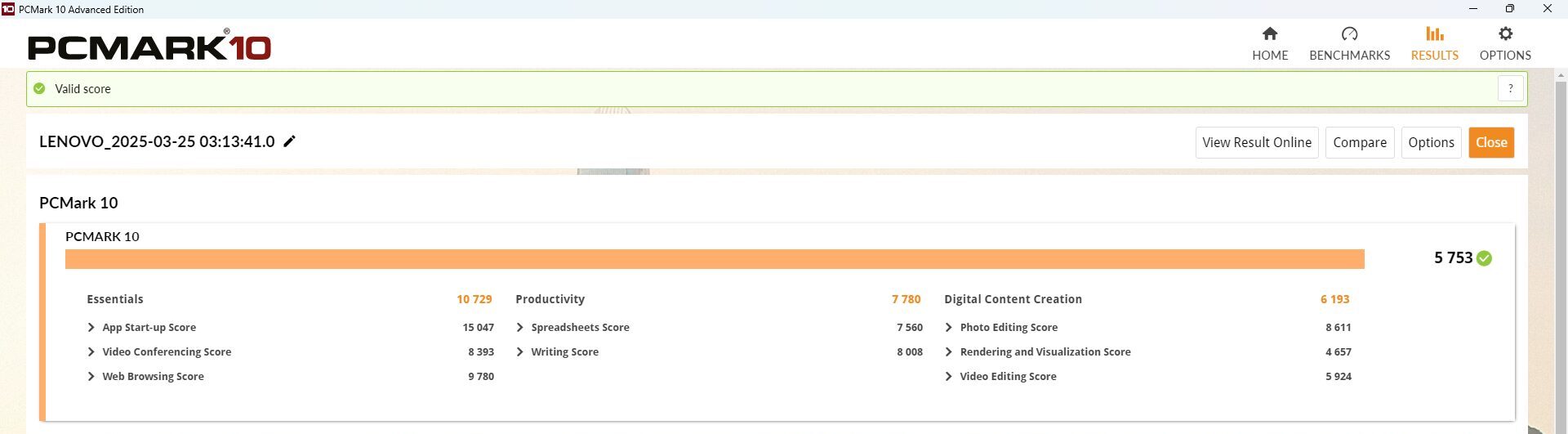 Lenovo IdeaCentre Mini Gen 8 (Intel) PMark10計測結果