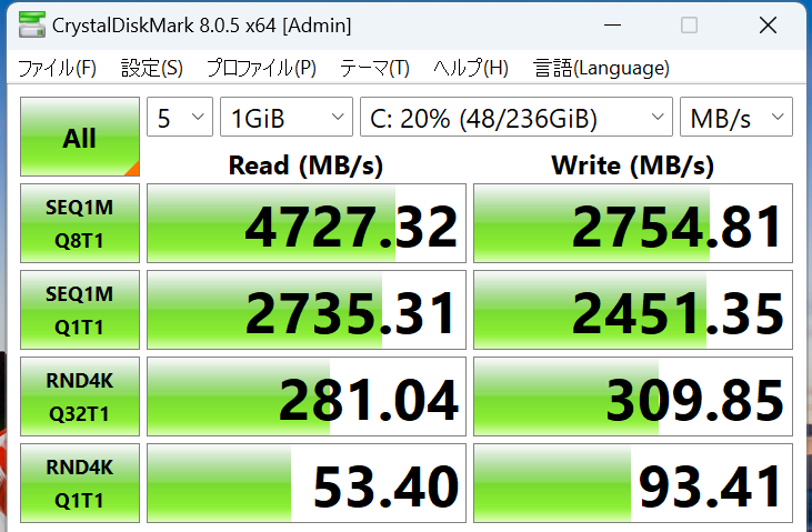 Lenovo ThinkPad E14 Gen 6 Intel シーケンシャル速度