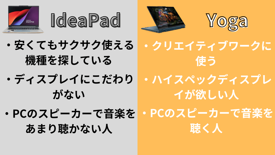 YogaとIdeaPadの違いのまとめ