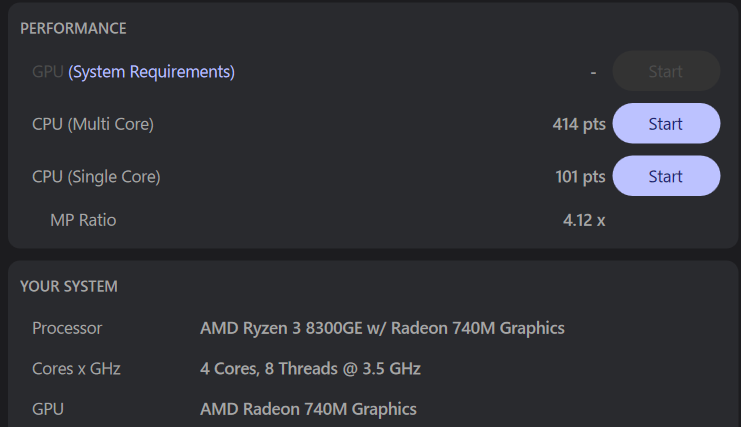 Ryzen 3 8300GE Cinebench 2024の計測結果