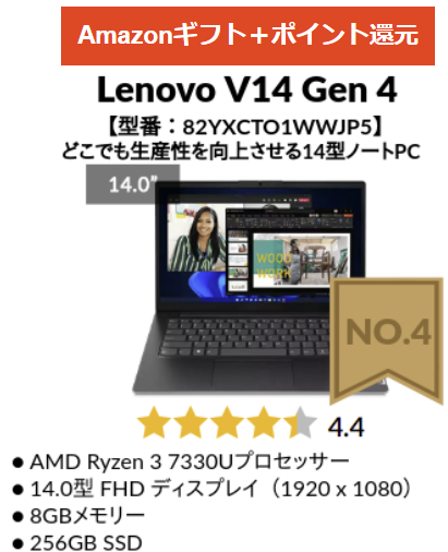 2024年8月第4週の人気TOP 5 Lenovo V14 Gen 4 AMD