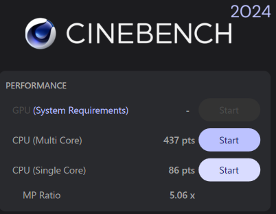 AMD Ryzen 5 7535U Cinebench R23の計測結果