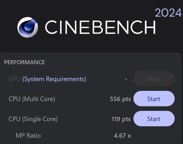 Lenovo Yoga Slim 7i Aura Edition Gen 9 Cinebench 2024計測結果