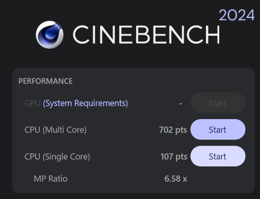 Lenovo IdeaPad 5x 2-in-1 Gen 9 Cinebench 2024の計測結果