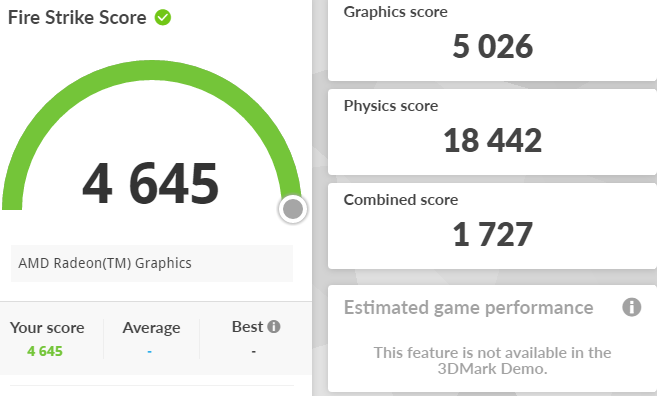 Ryzen 5 7535U Fire Strike ベンチマーク計測結果