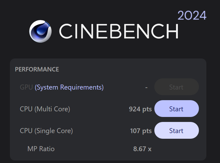 Lenovo Yoga Slim 7x Gen 9 Cinebench 2024の計測結果