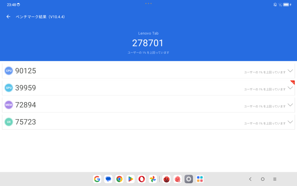 Lenovo Tab MediaTec Helio G85 Antutuベンチマーク計測4回目