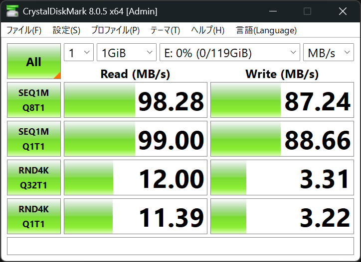 Lenovo IdeaPad Slim 5 Light Gen 10 13.3型(AMD) MicroSDカードリーダーの速度