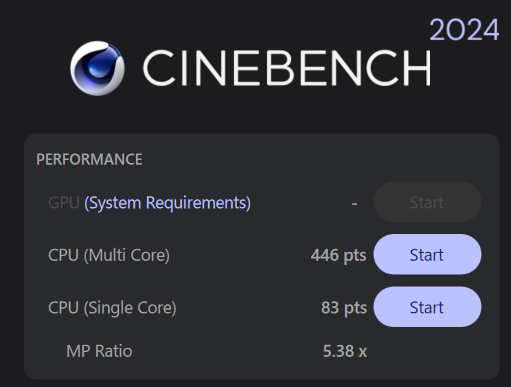 Lenovo IdeaPad Slim 5 Light Gen 10 13.3型(AMD) Cinebench 2024計測結果