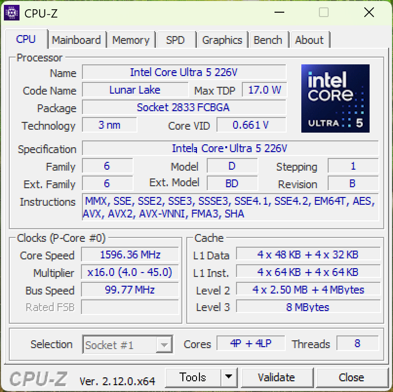 Lenovo ThinkPad X9 15 Gen 1 Aura Edition(15.3型 Intel) CPU-Z