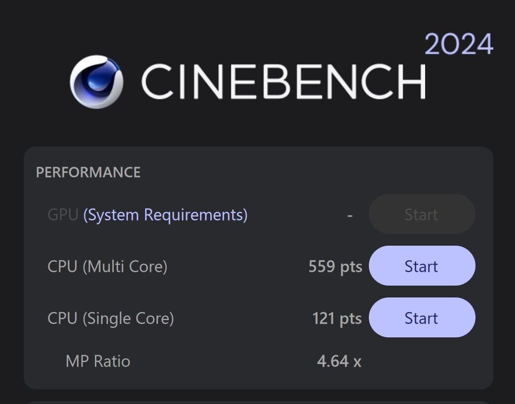 Lenovo Yoga Slim 9i Gen 10(14型 Intel) Cinebench 2024計測結果