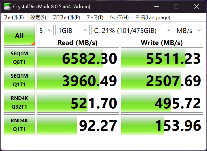Lenovo IdeaPad Slim 5i Gen 10 (14型 Intel) シーケンシャル速度